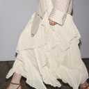 Wyeysyt Women's Ruffle Maxi Skirt Flowy Long Layered Skirts A Line Tiered Trendy Skirt (Beige, L)