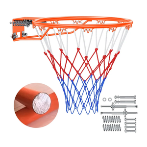 Basketball Rim, 18" Replacement Wall Mounted Outdoor Basketball Hoop, Heavy Duty Solid Steel, Double Spring Basketball Hoop Rim with All Weather Net for Indoor and Outdoor Hanging