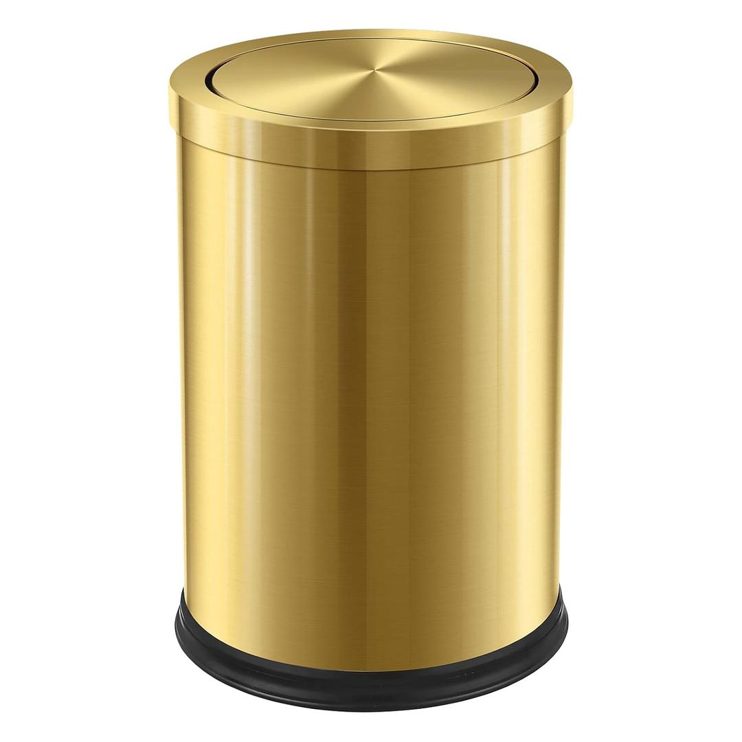Stainless Steel Gold Trash can with Flipping Lid 2.4gallon Fingerprint-Proof Garbage cans Wastebasket Bin for Kitchen bothroom Living Room (Gold, 2.4 Gallon)