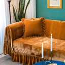 GLORY SEASON Velvet Sofa Cover Soft Decorative Luxurious Solid Exquisite Ruffle Trim,Retro Farmhouse Vintage Sofa Slipcover Couch Cover for 2-3 Cushion Sofa for Living Room 1PC, 118"D x 71"W x 0.11"H
