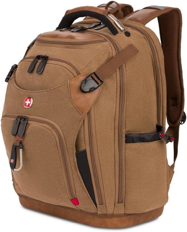 SwissGear Tool Bag Backpack, Fits Up to 17-Inch Laptop, Work Pack PRO, Brown Canvas, Large