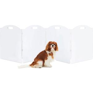 Clear Acrylic Freestanding Dog Gates for The House Folding 4-Panel Pet Gates for Doorways, Stairs, and Rooms, Transparent Indoor Barrier for Dogs, Puppies, and Cats, 4 Panel - 80''W x 24''H