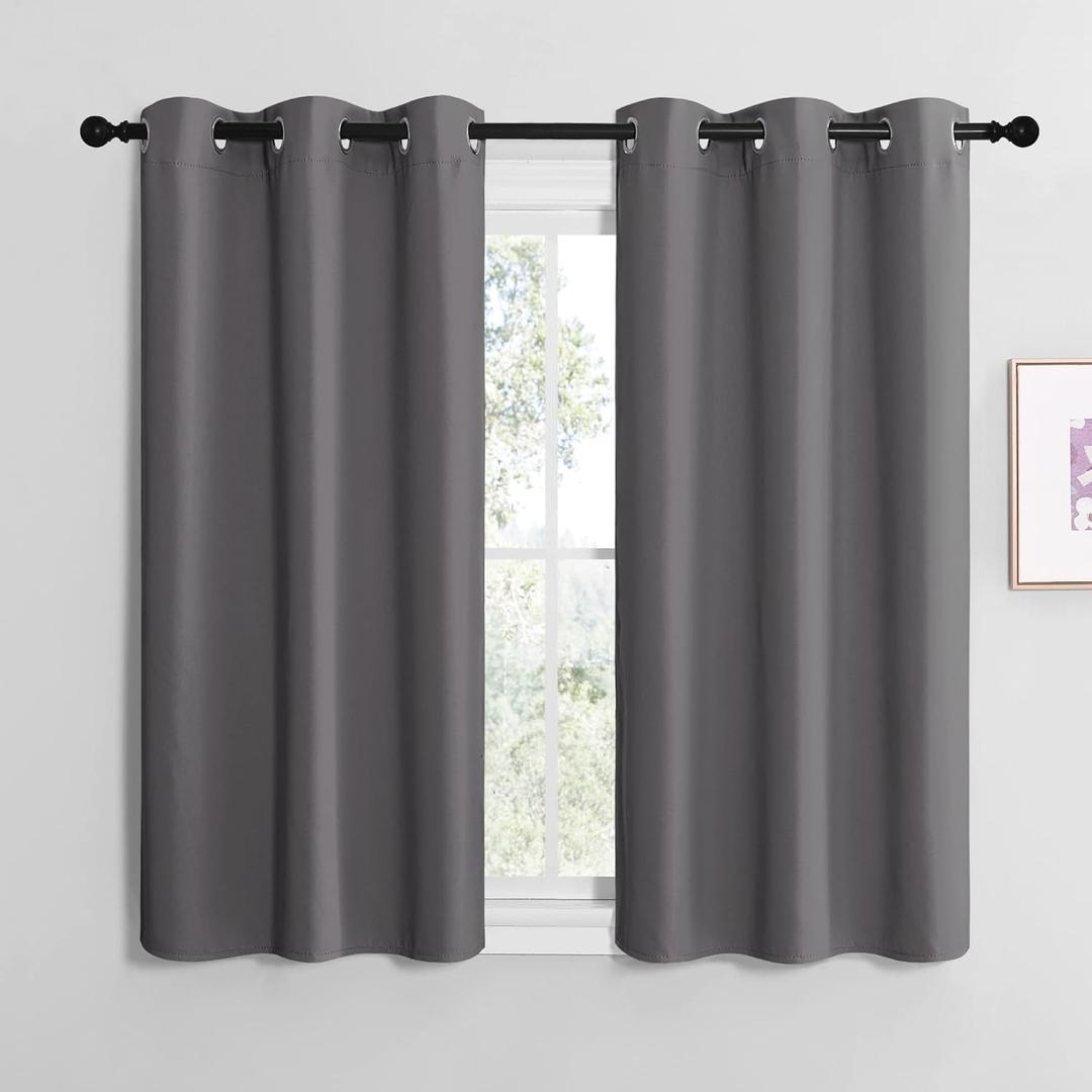 NICETOWN Bedroom Curtains Blackout Drapery Panels, Three Pass Microfiber Thermal Insulated Solid Ring Top Blackout Window Curtains/Drapes (Two Panels, 42 x 48 inches, Gray) (Grey)