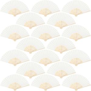 Aneco 18 Pieces Handheld Fans Cloth Hand Fans Bamboo Folding Fans for Wedding Decoration, Church Wedding Gifts, Party Favors, DIY Decoration (Cream)