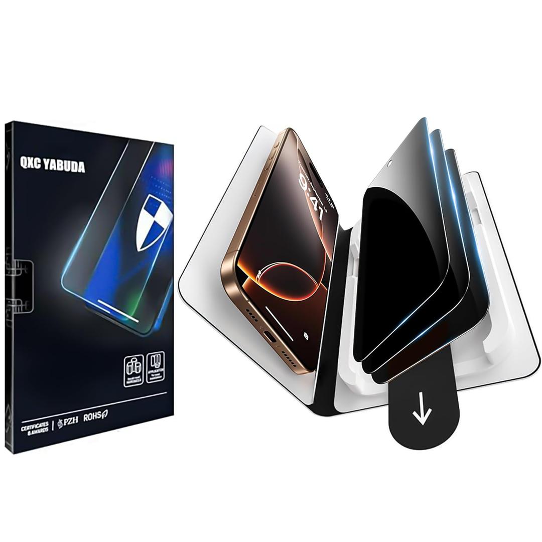 2 x QXC YABUDA Privacy Screen Protector for iPhone 15 6.7 Inch,Anti-Spy[Anti-Peeping],Full Screen 9H Tempered Glass,[Auto Alignment Kit], Bubble Free,Compatible with iPhone 15,16,14 pro,Case Friendly