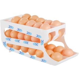 Egg Holder for Fridge, Automatic Rolling Egg Dispenser, Tilted Egg Storage Rack, 3-Tier Auto-Rolling Slope Egg Organizer, Holds about 40 Eggs, Space-saving Egg Storage for Refrigerator, Countertop