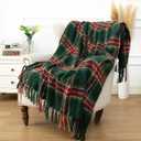 LALIFIT Plaid Throw Blanket with Fringes Green Red Christmas Home Decor Blankets Super Soft Cashmere Blanket for Couch Sofa Farmhouse Halloween etc 50" x 60" Inches(Green Plaid)