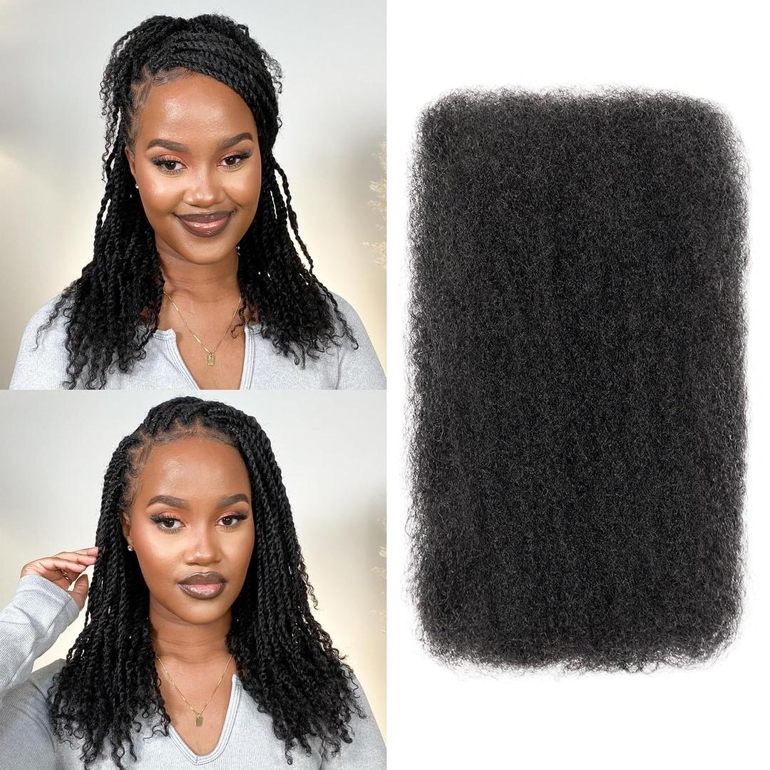 BLL Afro Kinkys Bulk Human Hair, 16 Inch 50g/Pack, 100% Human Hair for Mini Twist Braiding Dreadlock Loc Extensions Afro Kinky Curly Hair Bulk (1B, 16 Inch Pack Of 1)