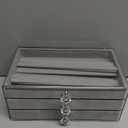 SPAKOWN Necklace Organizer Box, Velvet Necklace Box Holder Tray with Clear Lid Chains Showcase Stackable Necklace Storage for Pendant Bracelet (3 Drawers - Grey)