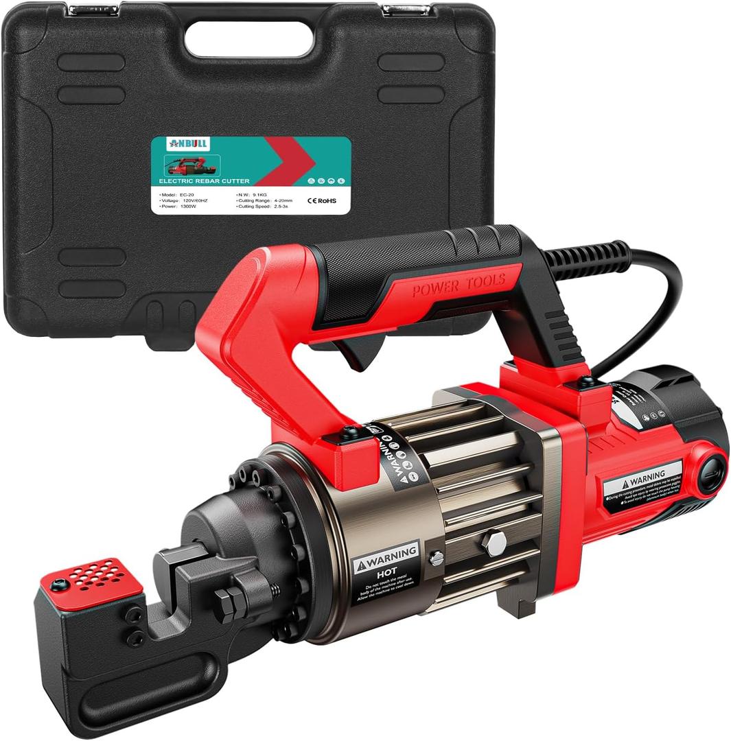 Anbull 1300W Electric Hydraulic Rebar Cutter, Cutting up to 3/4 Inch 4-20mm #6 Rebar, with Replaceable Jaw Blades, Cutting Speed 2.5-3S (1300W EC-20), Large