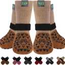 EXPAWLORER Anti Slip Dog Socks to Prevent Licking Paws, Winter Snow Dog Boots & Paw Protectors Booties for Hardwood Floors with Heart Grippers, Dog Shoes for Small Medium Large Senior Dogs Khaki L