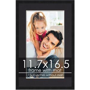 A3 11.7x16.5 Frame with Mat - Black 15x20 Frame Wood Made to Display Print or Poster Measuring 11.7 x 16.5 Inches with Black Photo Mat