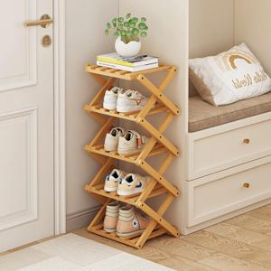 Shoe Rack, Bamboo Foldable Shoes Organizer Free Standing Shelf for Entryway, Closet, Bedroom, Hallway, | Natural | Functional | Multifunctional Shoe Rack (Wood Color) 5 Layers