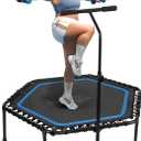 SereneLife 40"/50" Mini Trampoline for Adults - 450/550LBS Fitness Trampoline with Reinforced Springs & Adjustable Safety Handle - Stable & Quiet Supports Whole-Body Workout & Relaxation