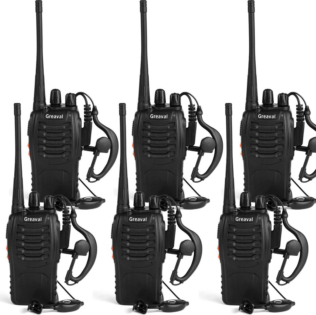 Long Range Walkie Talkies Rechargeable Two-Way Radios with Earpiece, Walkie Talkies for Adults 16-Channel UHF 400-470MHz (Pack of 6)