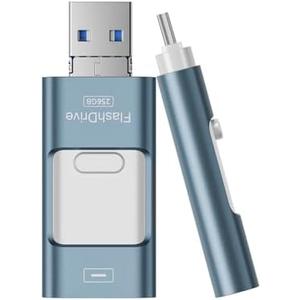 Flash Drive for iPhone 256GB, 4 in 1 USB Type C Memory Stick, Photo Stick External Storage Thumb Drive for iPhone iPad Android Computer, Sky Blue