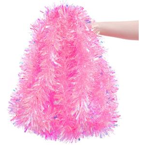 Gloreyan 20FT Pink Christmas Tinsel Garland Metallic Tinsel Twist Garland Glitter Foil Hanging Decoration for Xmas Tree Decoration Wedding Party Supplies