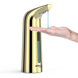Automatic Soap Dispenser Touchless,400ML Hand & Dish Countertop Electric Liquid Dispenser with Sensor,Modern 4 Gear Adjustable Waterproof Battery Operated Kitchen Auto Soap Pump (Gold)