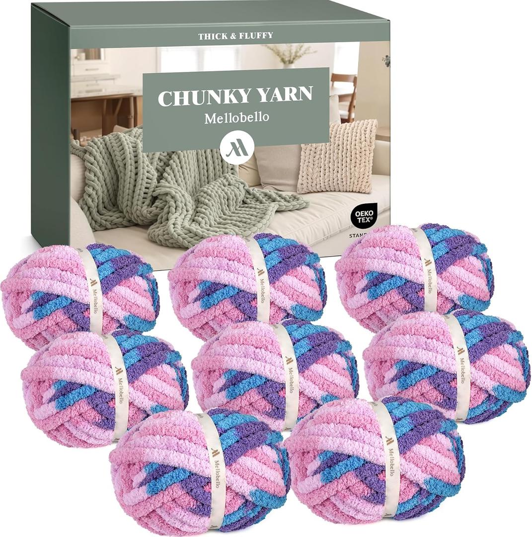 Jumbo Chunky Yarn for Hand Knitting - Super Thick Chenille Chunky Yarn for Crocheting - Extra Soft Bulky Fluffy Blanket Big Yarns 8 Jumbo Pack (27yds, 8 oz Each Skein)