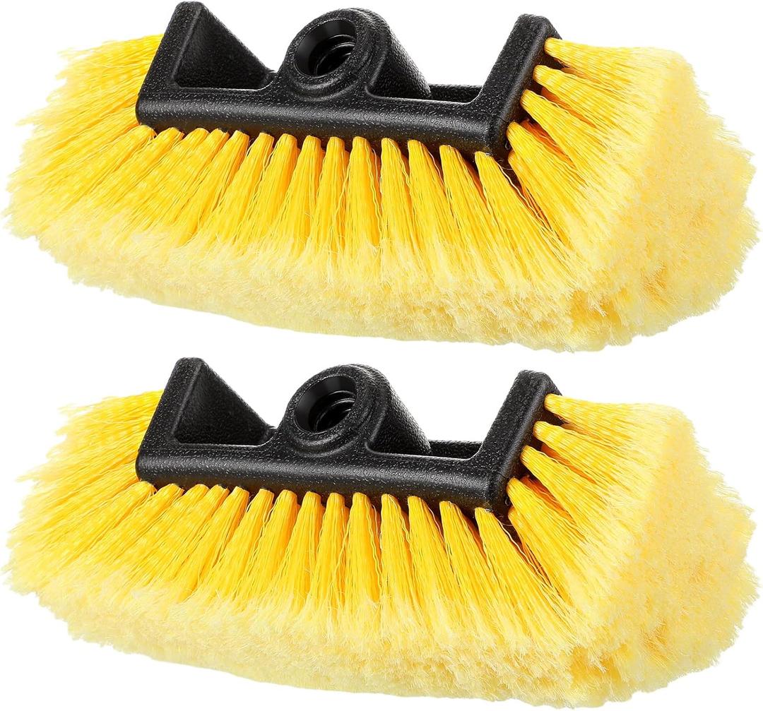 Tanlade 2 Pcs Car Wash Brush Head with Soft Detailing Bristle Flow Thru Car Cleaning Brush Exterior Car Wash Equipment for Auto Truck RV Boat Camper Washing (Yellow,10 Inch)