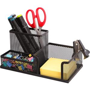 Ludato Desk Organizers Mesh Pencil Holder3 Compartments Black Mesh Pen Holder Storage for Office Desk Accessories