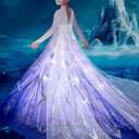 Princess Costume for Girls Princess Dress Up Clothes for Toddler Kids Halloween Costume with Cape, Light, Purple (9-10 Years, White Purple)