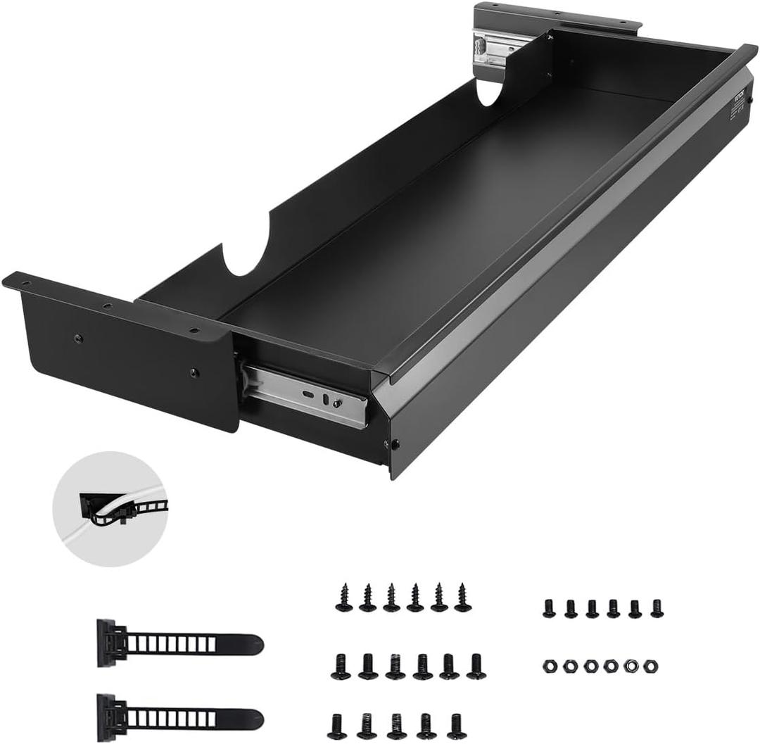 VEVOR Under Desk Drawer Slide Out, 33inch Under Desk Mounted Pull-out Drawer Attachment, Hidden Under Counter Drawers for office Home Sit Stand Workstation, Black