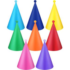 Faccito 24 Pcs Rainbow Birthday Party Cone Hats Colorful Pastel Paper Birthday Hats with Pom Poms Macaron Celebration Headwear for Baby Shower Bridal Shower Party Decorations