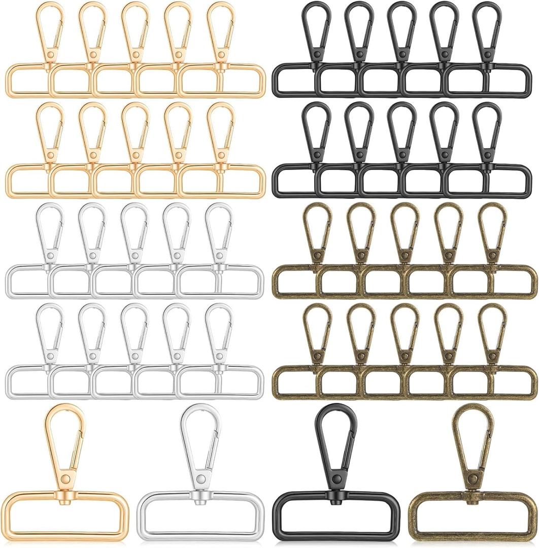 40 Pcs D Ring Swivel Lobster Claw Clasps, 1-1/2 Inch Lobster Lanyard Clasp, Metal Swivel Snap Hooks for DIY Crafts Keychain Jewelry Making Purse Hardware Bag Making (4 Colors)