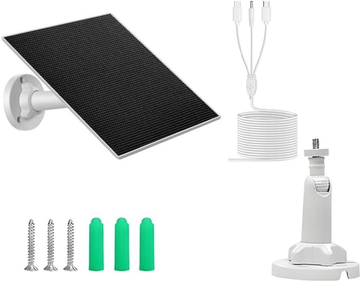 5W Solar Panel with Built-in 8000mAh Batteries for Security Camera, 5.2V Micro USB & USB-C & DC3.5mm Port for Stick Up, Outdoor Battery Camera, Waterproof, Adjustable Panel Mount, with 9.8ft/3m Cable