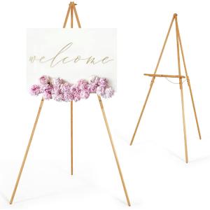 VISWIN 63" Easel Stand for Wedding Signs, Adjustable Wooden Display Easel with Holder, Tripod Floor Easel for Welcome Board, Poster, Picture, Photos, Paintings - Natural, 1 PCS
