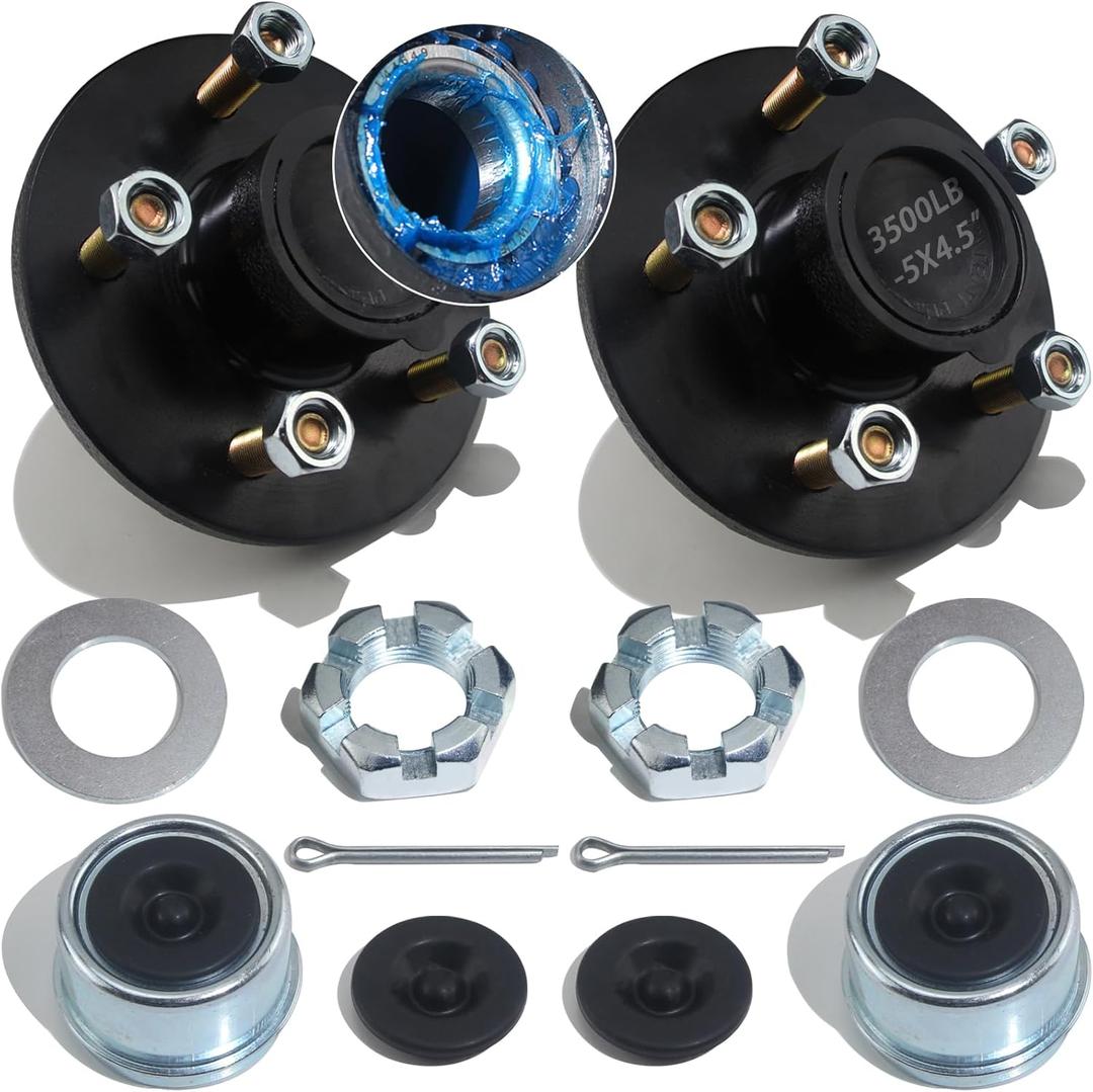 2Sets 3500Lb Trailer Idler Hub Kits 5 Bolt 4.5, Trailer Idler 5 Lug Hub Kits Pre-Installed and Lubricated for 3500 lbs 1-1/16'' to 1-3/8'' #84 Spindle Tapered Axle