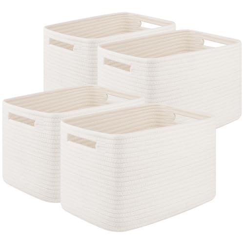 OIASKET Storage Baskets for Organizing, Woven Decorative Baskets for Shelves - Books, Towels, and Clothes, Cotton Rope Toy Storage Bins, 12.7''Lx9''Wx7.8''H, Pack of 4, White