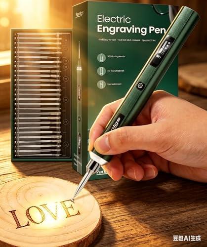 Vanlgs Engraving Pen for Metal Wood Glass Plastic, Engraving Tool with LED Light, 31 Bits, Cordless, 5 Speeds, Rechargeable, Engraver Kit Craft Easter Gifts for for Teens Adults Beginner (Green)