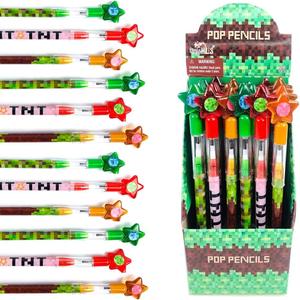 TINYMILLS 24 Pcs Pixel Miner Themed Multi Point Pencils Party Favor Mine Pixel Craft Back to School Pencils Classroom Rewards Prizes Goody Bag Treat Bag Stuffers