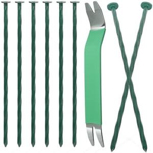 Bakulyor 30 Pack Metal Landscape Stakes, 8 Inch Artificial Grass Nails, 6 Gauge Large Landscaping Staples, Green Edging Anchor Stake for Garden Ground Lawn Paver Timber Border Weed Barrier Spikes 8"
