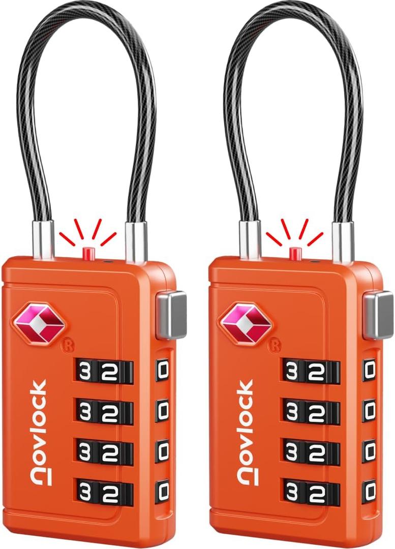 Luggage Locks TSA Approved with Inspection Indicator and Resettable 4-Digit, Easy-to-Read Combination, TSA Locks for Luggage, Suitcases, Backpacks & Travel Bags, Orange, 3-Pack