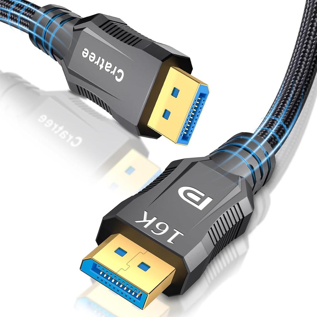 Cratree 16K DisplayPort to DisplayPort Cable 10 Feet-Support 40Gbps,FreeSync,G-Sync,16K 30Hz,8K 120Hz,4K 240Hz/165Hz/144Hz,3D, DSC 1.2a - Compatible for Gaming Monitor,PC