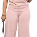 PINSV Lounge Sets For Women Casual 2 Piece Outfits Baggy Short Sleeve Top And Flare Pants Tracksuits (Large, Ug-pink)