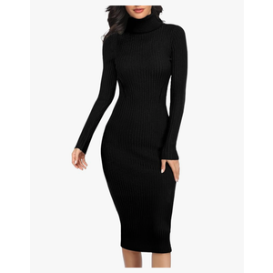 Women Stretchable Knitted Long Sleeve Slim Fitted Ribbed Soft Sweater Dress M