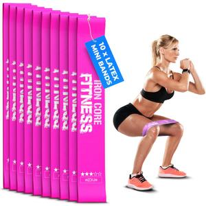 Latex Mini Resistance Bands Sets for Trainers, Bootcamp, Gym for Men and Women in Fun Colors - Ebook, Videos and Workout Chart Included by Iron Core Fitness (#4 Electric Rose, 10 x Medium)