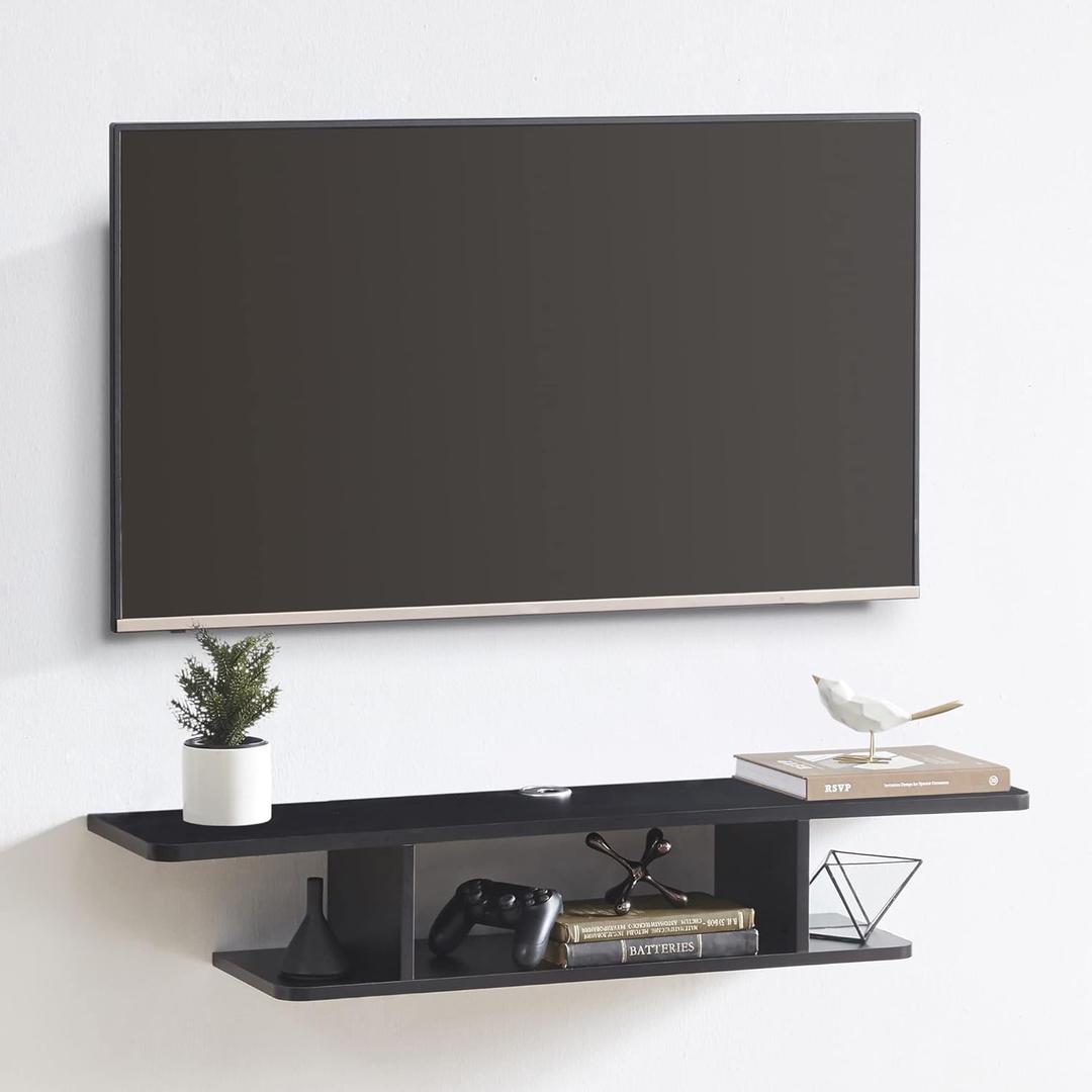 GHC Floating TV Stand, Wall Mounted Entertainment Center and Cabinet Shelf, TV Console with Storage, Media Console for DVD Player, Space-Saving Under TV Shelf for Bedroom, Living Room (Black)