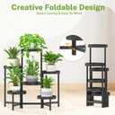 iDavosic.ly 6 Tier Folding Plant Stand Indoor Outdoor with Grow Light, Tiered Corner Flower Holder Shelf with Plastic Tray, Metal Orchid Display Rack for Patio Porch Living Room Garden Balcony, Black