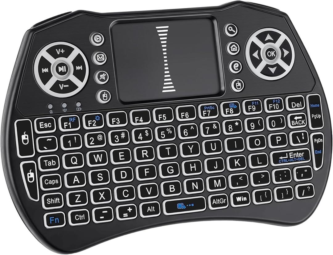 Mini Bluetooth Keyboard with Touchpad, 2.4G Handheld Portable Wireless Mini Keyboard, Seven Colors Backlight, Rechargeable Battery, for Android TV Box/Mac/PC/Nvidia Shield/Superbox
