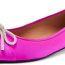 miss left Women Rhinestone Bows Ballet Flats Closed Rounded Toe Slip On Low Thick Heels Comfy Dance Walking Satin Shoes, 9