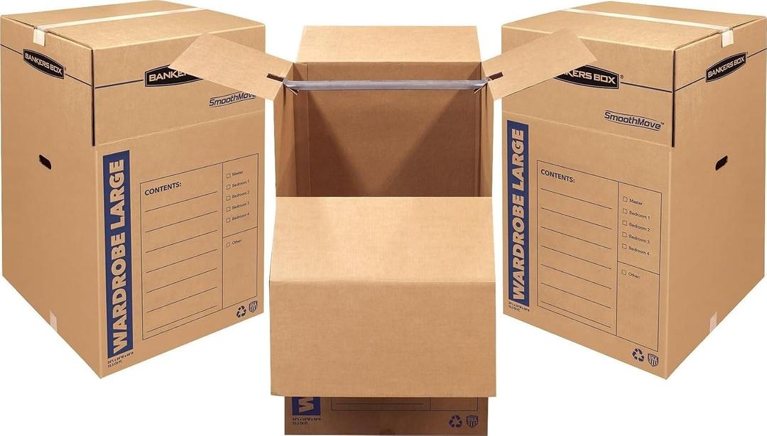 Bankers Box Tall Wardrobe Box 3 Pack, 24-in x 24-in x 40-in (7711001)