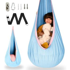 OUTREE Kids Pod Swing Seat, Cotton Child Hammock Swing Chair, Sensory Swing for Indoor and Outdoor Use, Macaron Blue