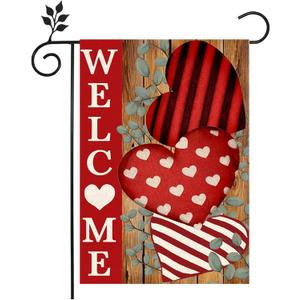 Valentines Day Garden Flag Welcome Love Hearts Garden Flags 12x18 Inch Double Sided Holiday Yard DecorationParty Decorations Garden Flags Welcome Holiday Yard Outdoor Flag