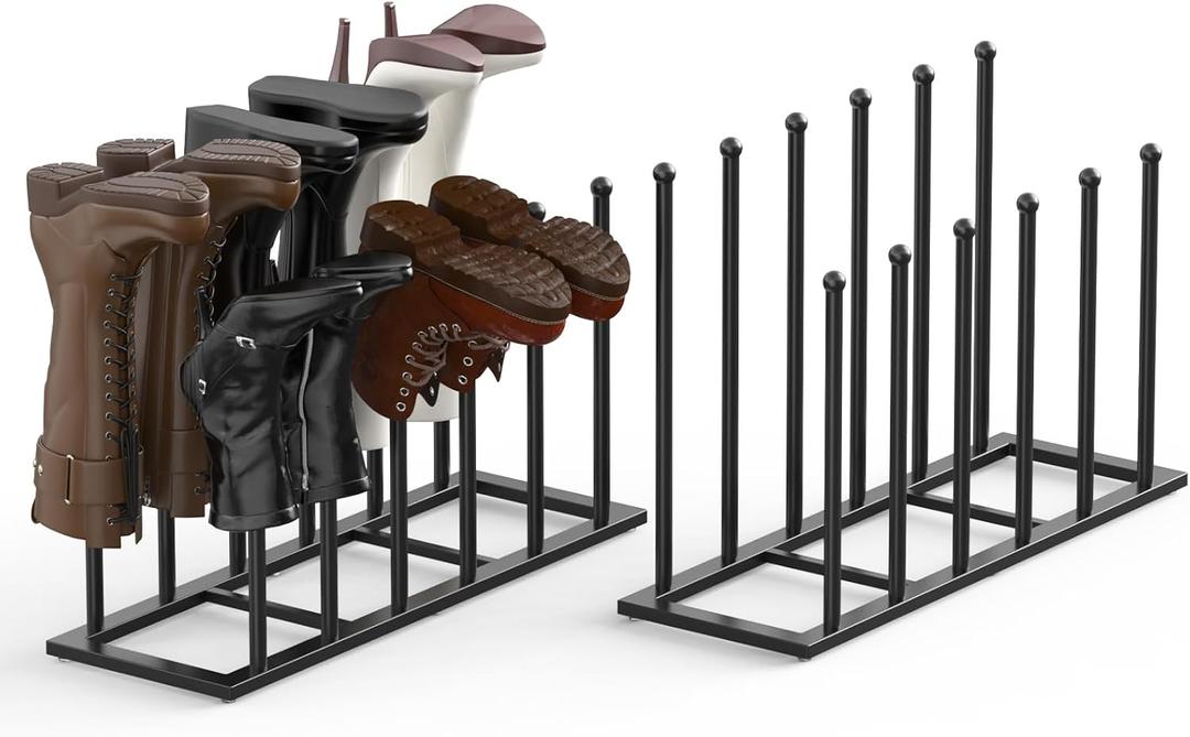 Boot Rack, 19.5 Inches Boot Rack Organizer Tall Boots, Stainless Steel Boot Storage Holder, Free Standing Boot Racks for 12 Pairs Entryway, Closet, Black, 2Pack