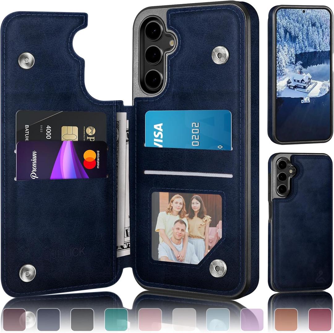 DJDUCK Designed for Samsung Galaxy S25 Case Wallet with Card Holder, [Magnetic Clasp Cover] [RFID Blocking Leather Protection] Shockproof Women Men Cases for Samsung S25 Dark Blue